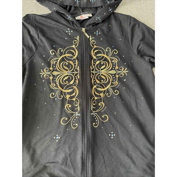QUACKER FACTORY Rhinestone Full Zip Hoodie Jacket Women's Size Large Black - Picture 2 of 5